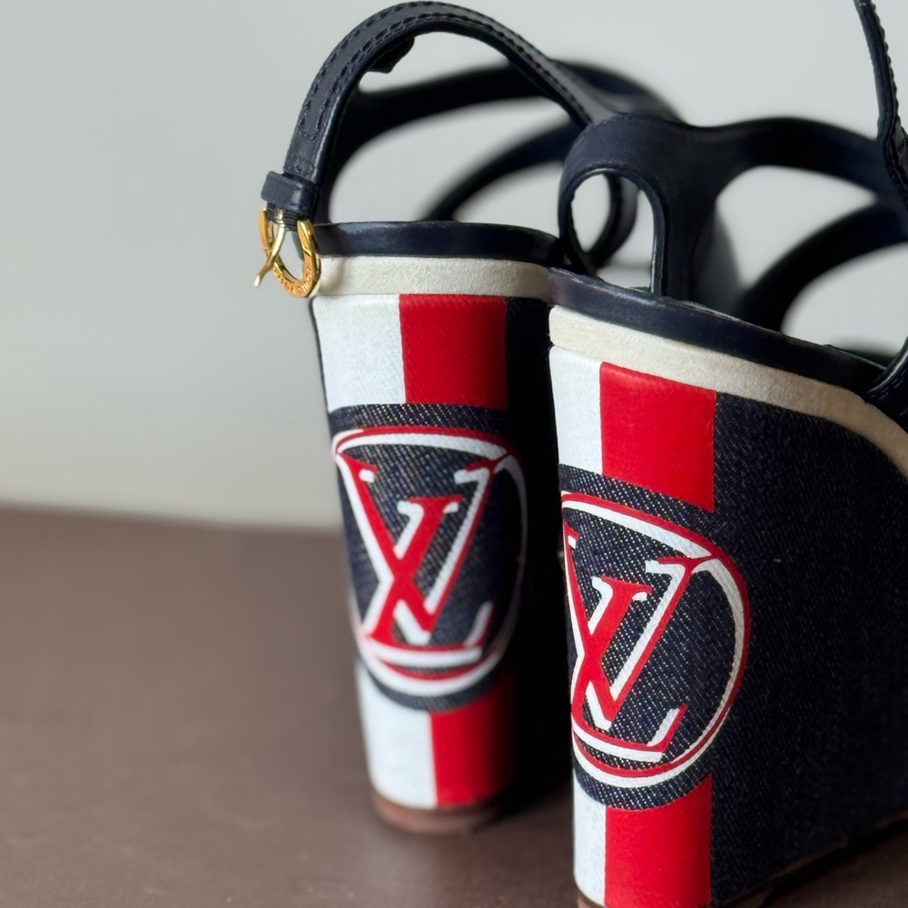 Louis Vuitton Navy and Red Wedge Sandals
